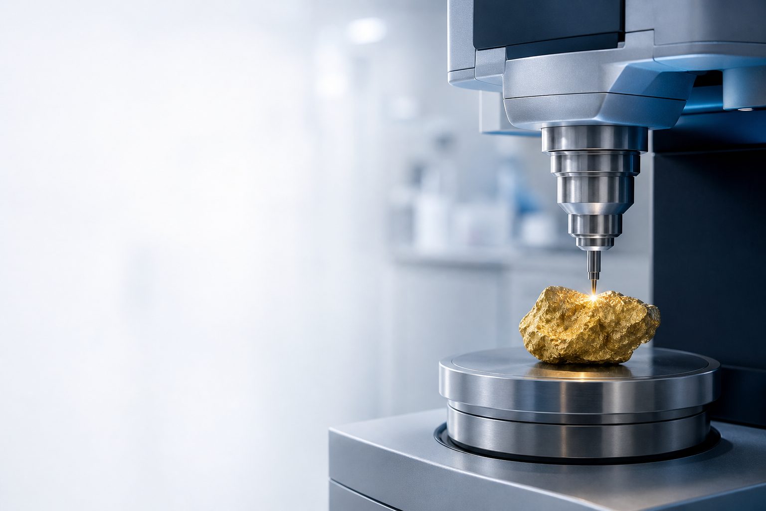 A spectrometer assessing a gold sample